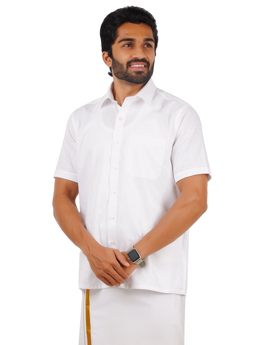 Mens Plus Size Cotton Half Sleeves White Shirt -Side alternative view