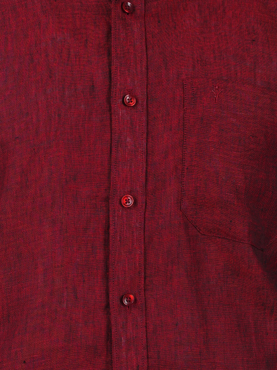 Mens Pure Linen Full Sleeves Shirt Maroon-Zoom view