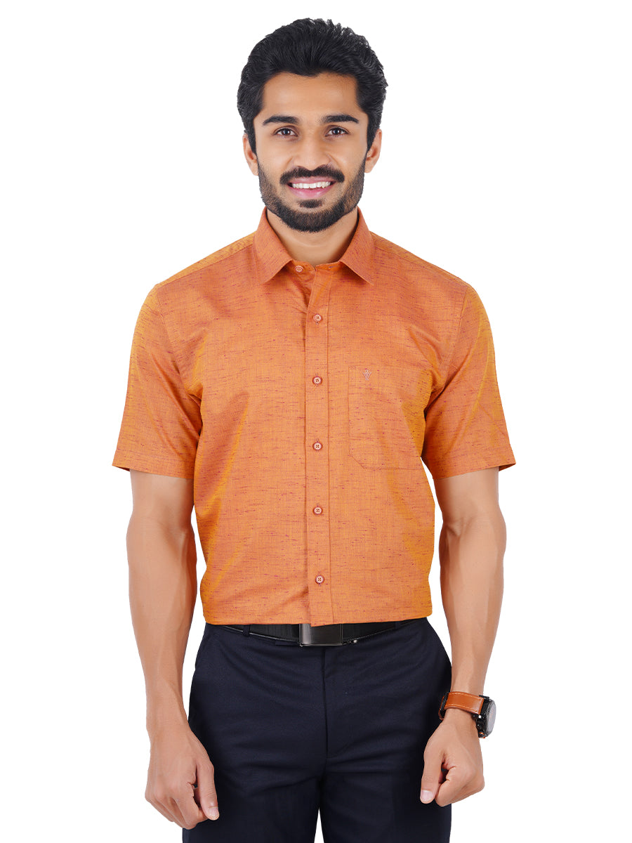 Mens Formal Shirt Half Sleeves Orange T16 CO3-Front view