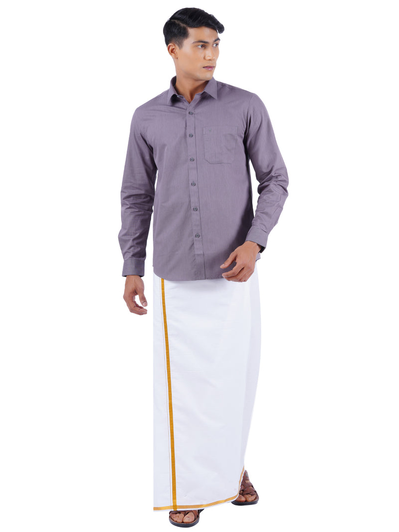 Mens Cotton Full Sleeves Shirt with 1/2'' Gold Jari Dhoti Combo