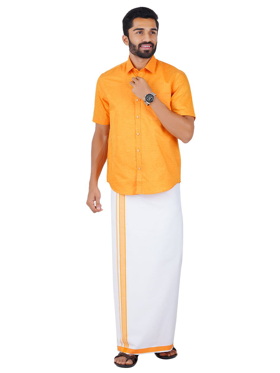 Mens Readymade Adjustable Dhoti with Matching Shirt Half Yellow C3