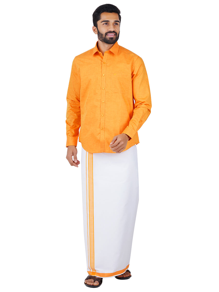 Mens Readymade Adjustable Dhoti with Matching Shirt Full Yellow C3-Front view