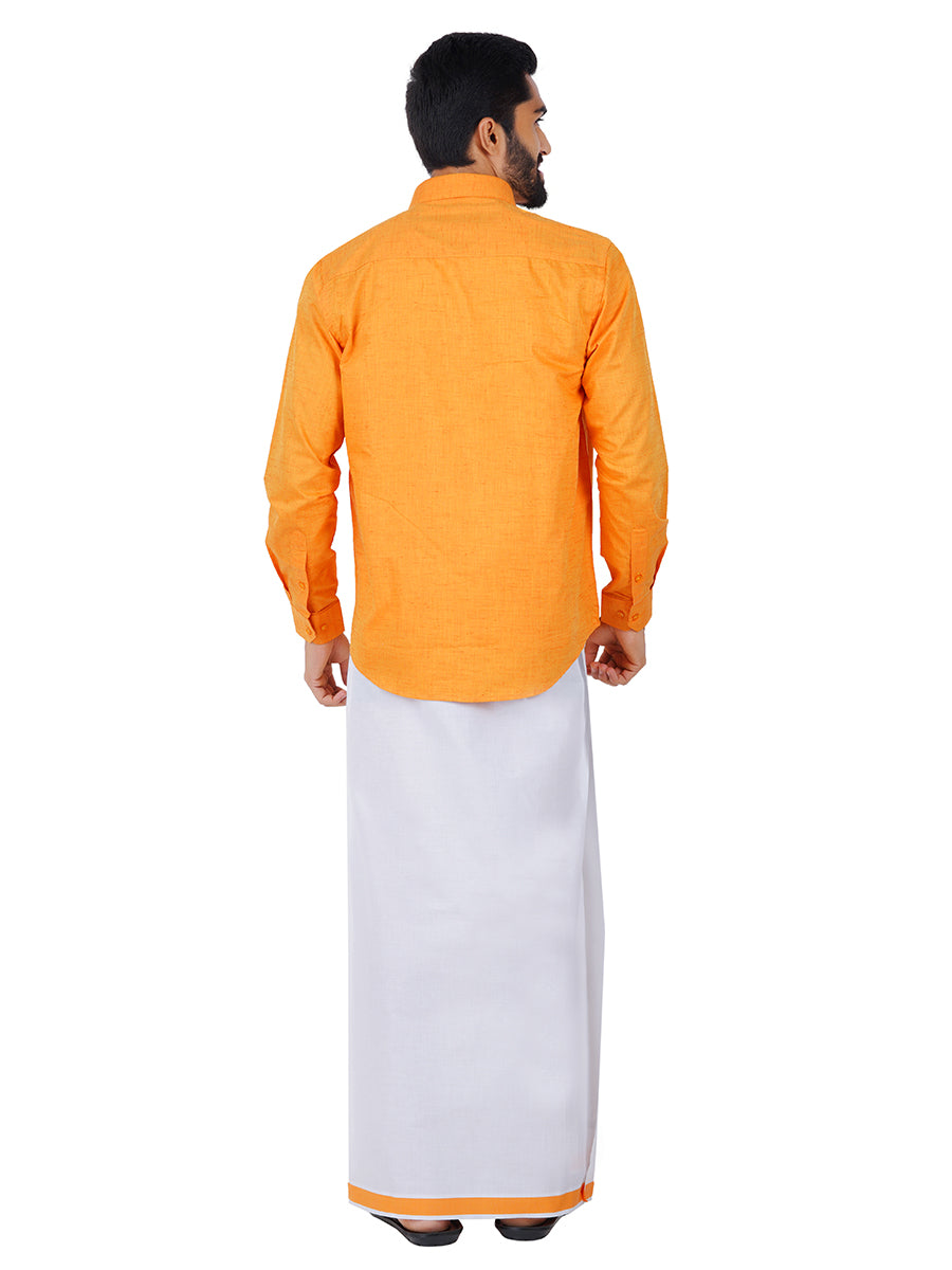 Mens Readymade Adjustable Dhoti with Matching Shirt Full Yellow C3-Back view