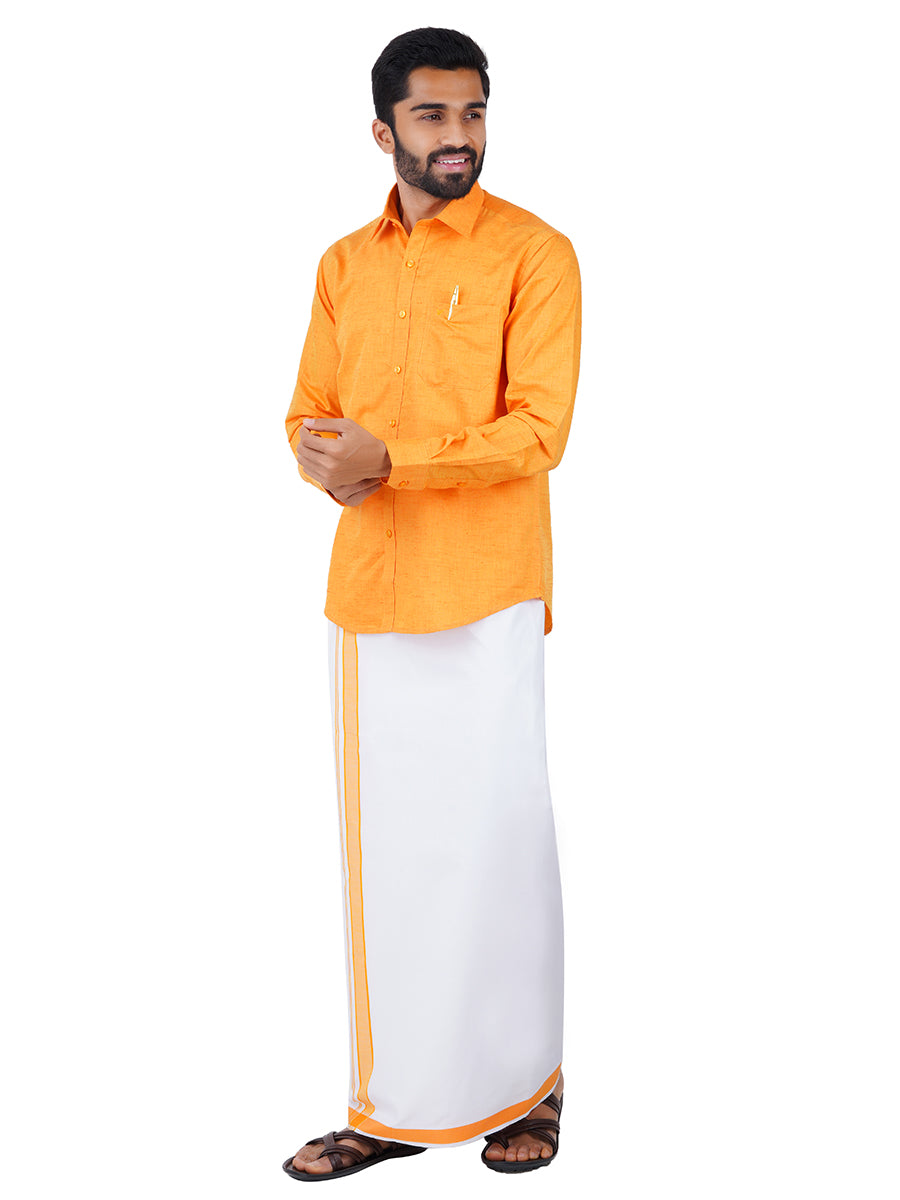 Mens Readymade Adjustable Dhoti with Matching Shirt Full Yellow C3-Side view