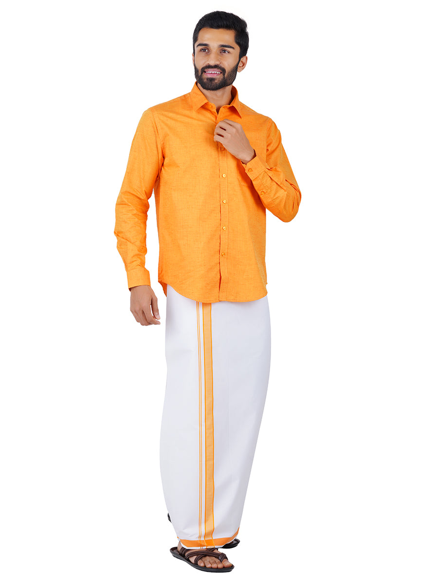 Mens Readymade Adjustable Dhoti with Matching Shirt Full Yellow C3