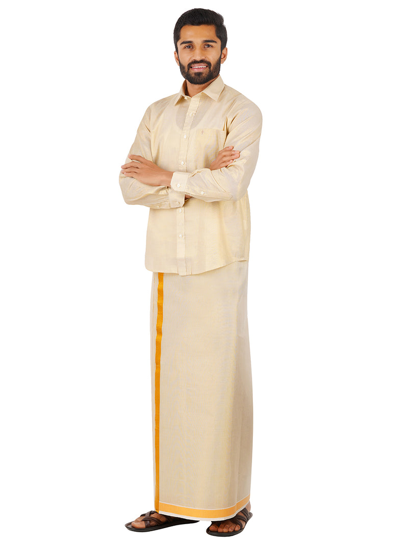 Tissue Jari Dhoti with Full Sleeves Shirt Combo