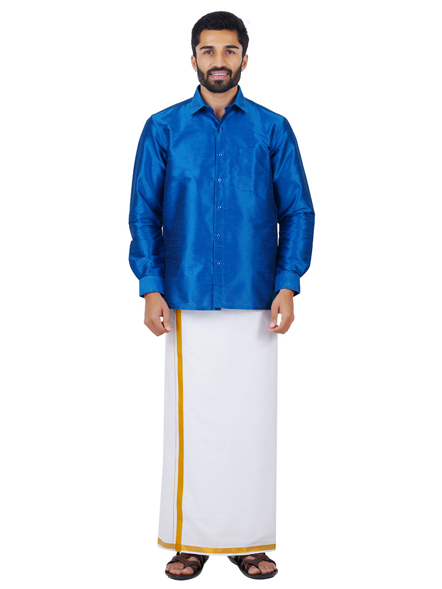 Mens Solid Fancy Full Sleeves Shirt Royal Blue-Full view
