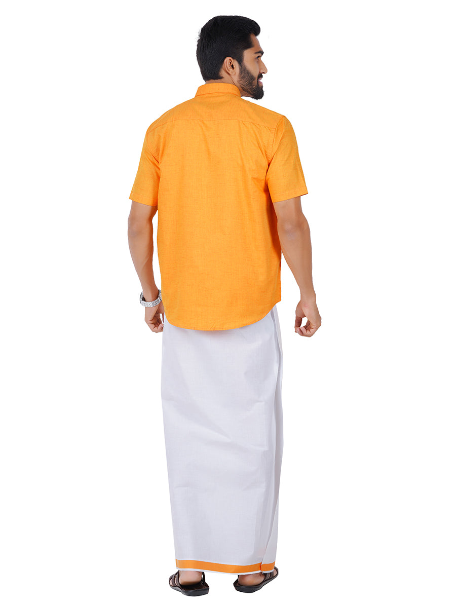 Mens Readymade Adjustable Dhoti with Matching Shirt Half Yellow C3-Back view