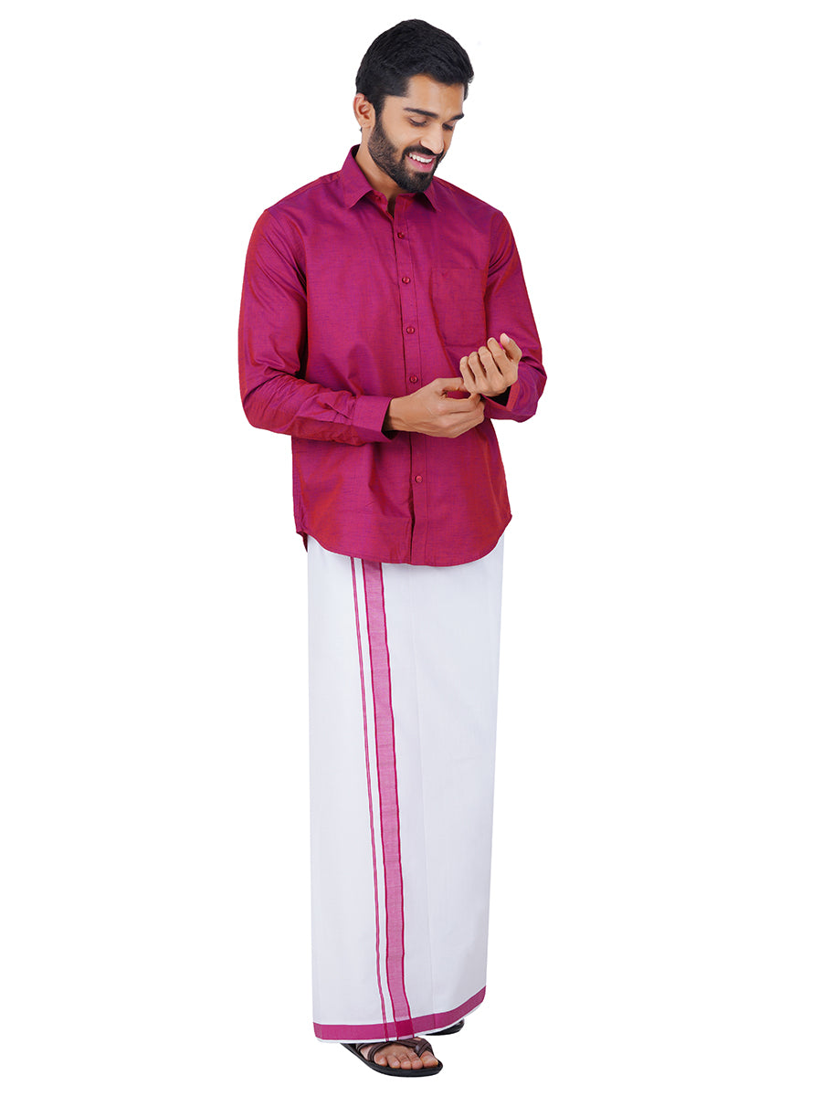 Mens Fancy Border Dhoti & Shirt Set Full Sleeves Purple G111-Side view