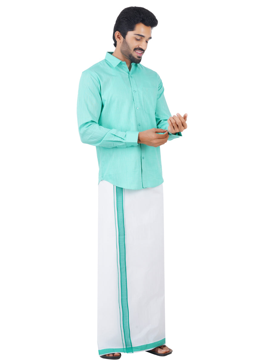Mens Matching Border Dhoti & Shirt Set Full Blue C50-Side view