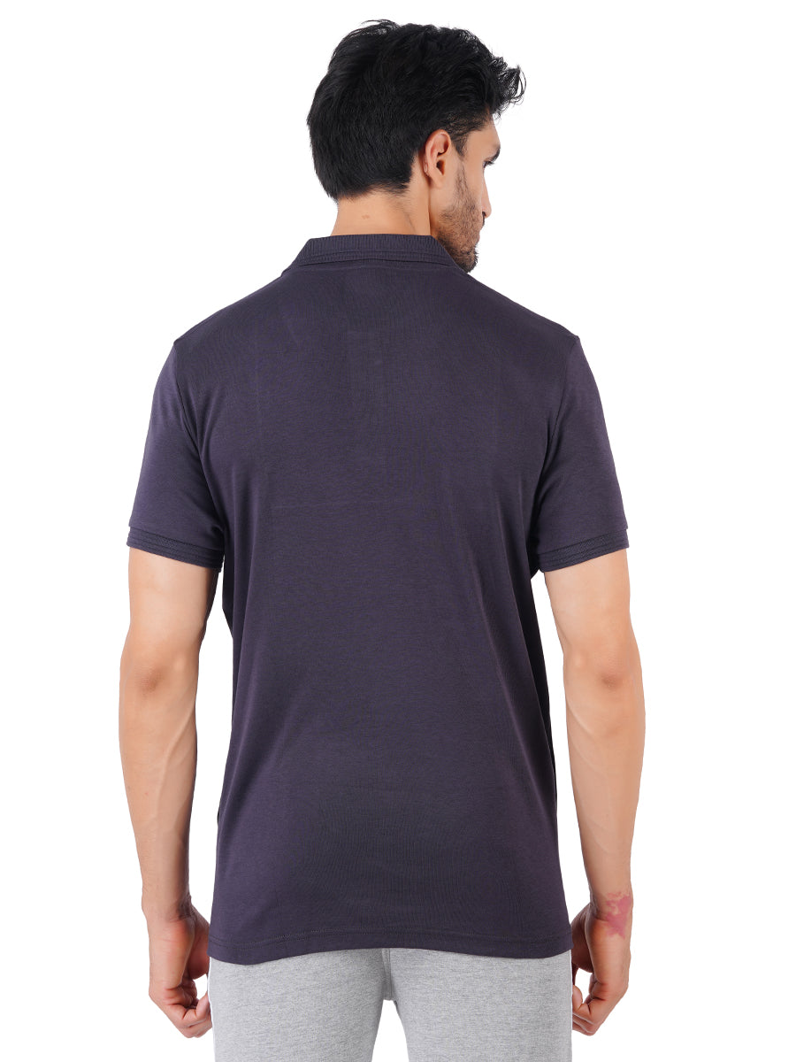 Men's Dark Grey Super Combed Cotton Half Sleeves Polo T-Shirt-Back view