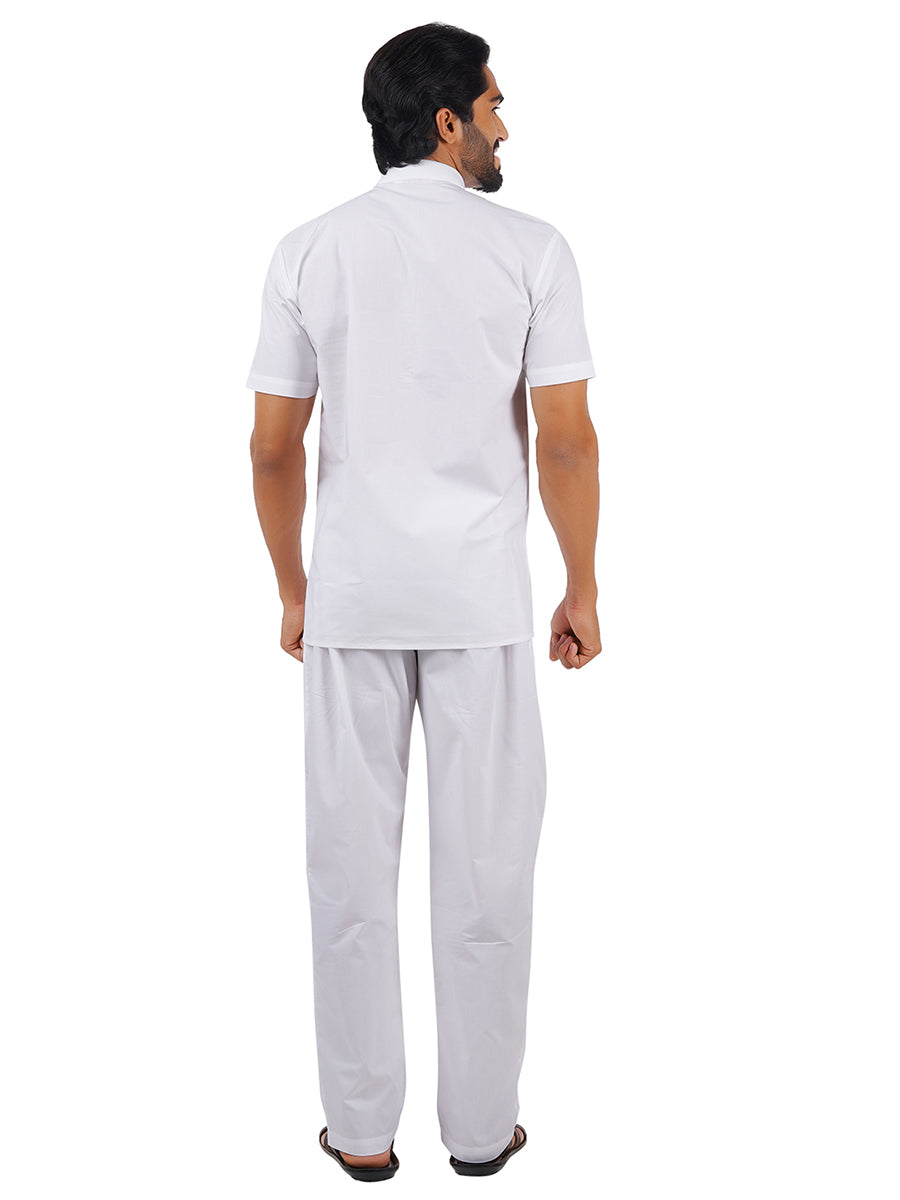 Mens Cotton Half Sleeves Short Length White Kurta-Back view
