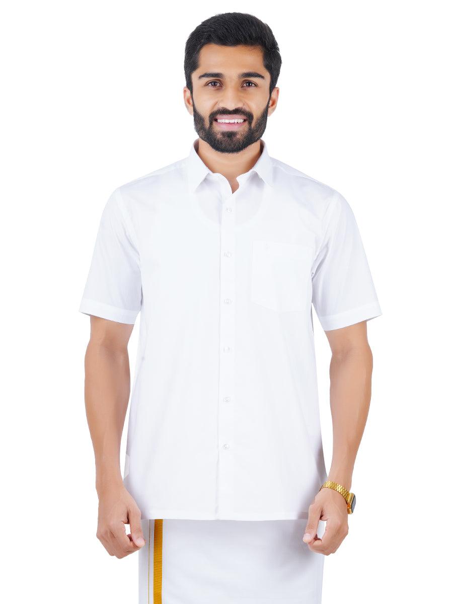 Cotton White Half Sleeves Shirt (2 Pcs Combo Pack) -  Ramraj Cotton-Front alternativew view