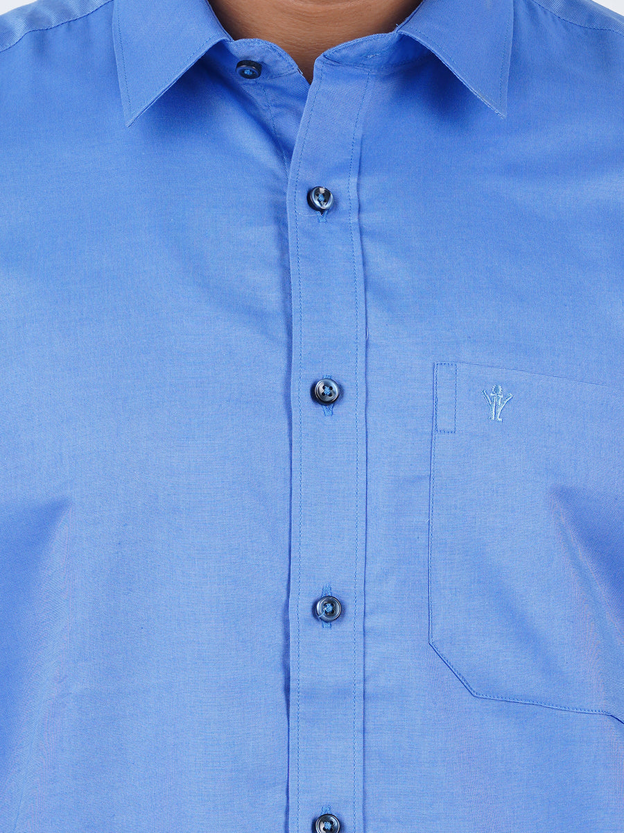 Men Blue Shirt with 3/4'' Inch Silver Jari Border Single Layer Dhoti Combo
