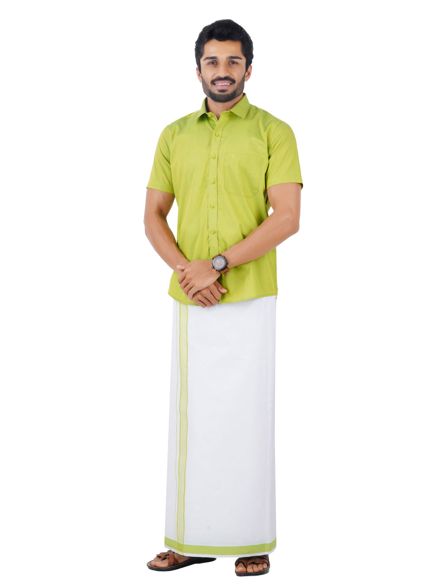 Mens Fancy Border Dhoti & Half Sleeves Shirt Set Green G112-Side view