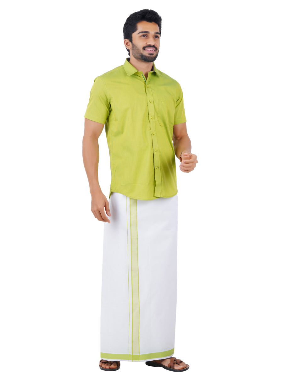 Mens Fancy Border Dhoti & Half Sleeves Shirt Set Green G112