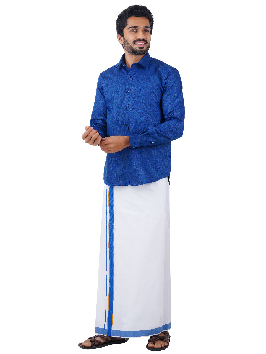Mens Readymade Adjustable Dhoti with Matching Shirt Full Blue C80-Side view