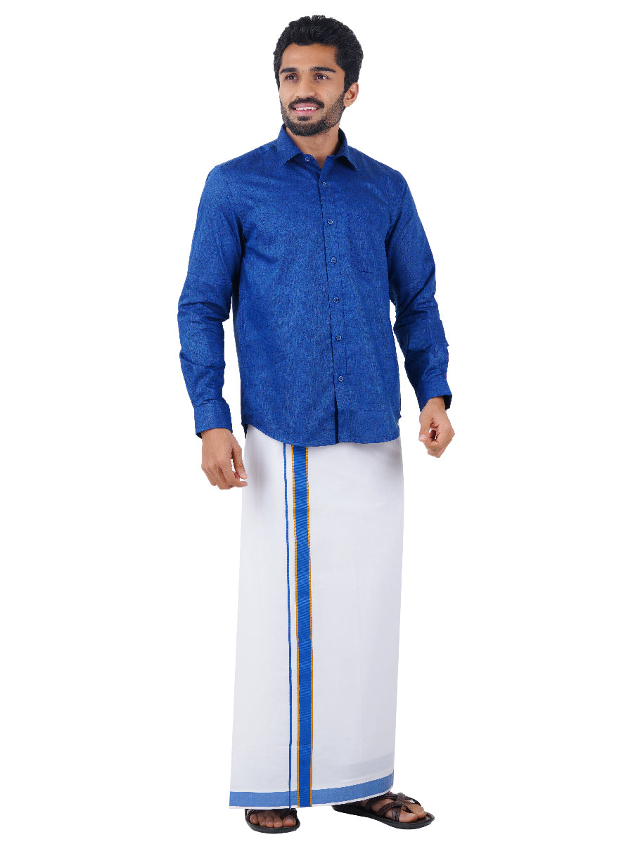 Mens Readymade Adjustable Dhoti with Matching Shirt Full Blue C80-Front view