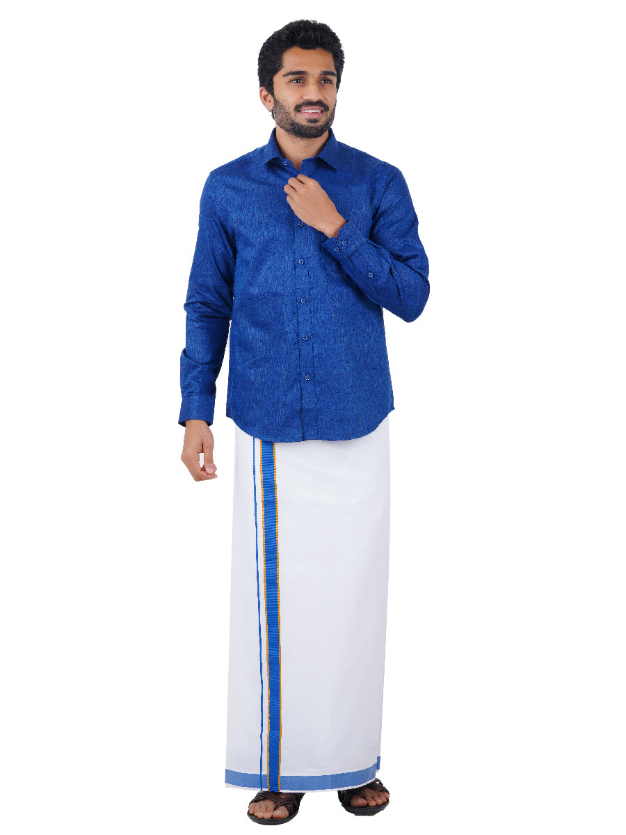 Mens Readymade Adjustable Dhoti with Matching Shirt Full Blue C80