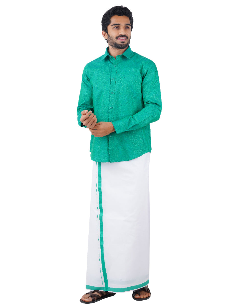 Mens Matching Border Dhoti & Shirt Set Full Green C36-Side view