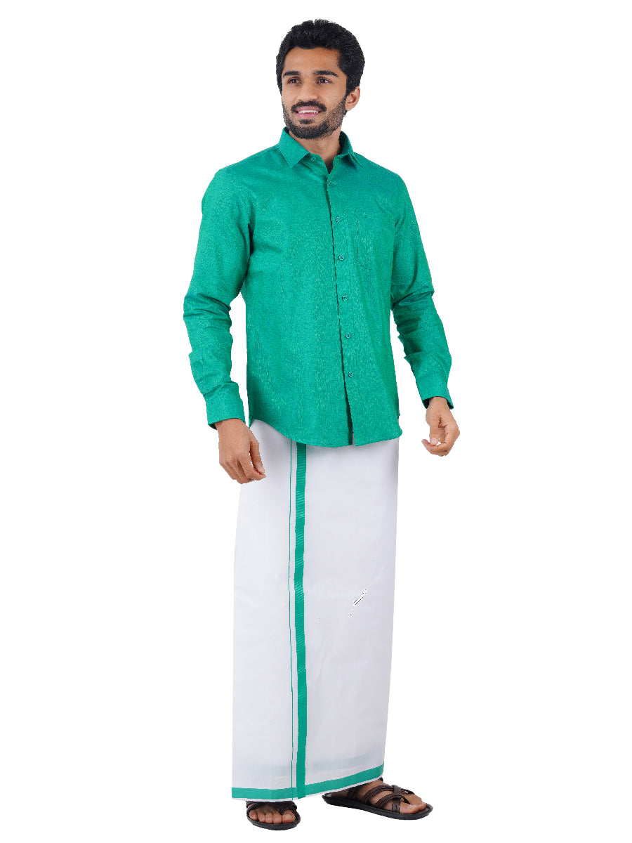 Mens Readymade Adjustable Dhoti with Matching Shirt Full Green C36-Side alternative view