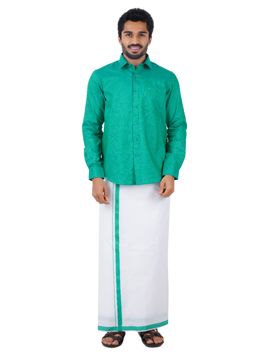 Mens Matching Border Dhoti & Shirt Set Full Green C36