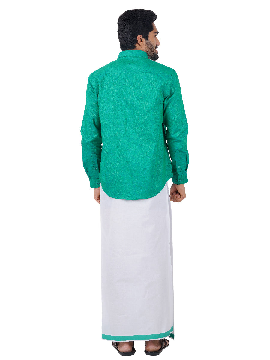 Mens Matching Border Dhoti & Shirt Set Full Green C36-Back view