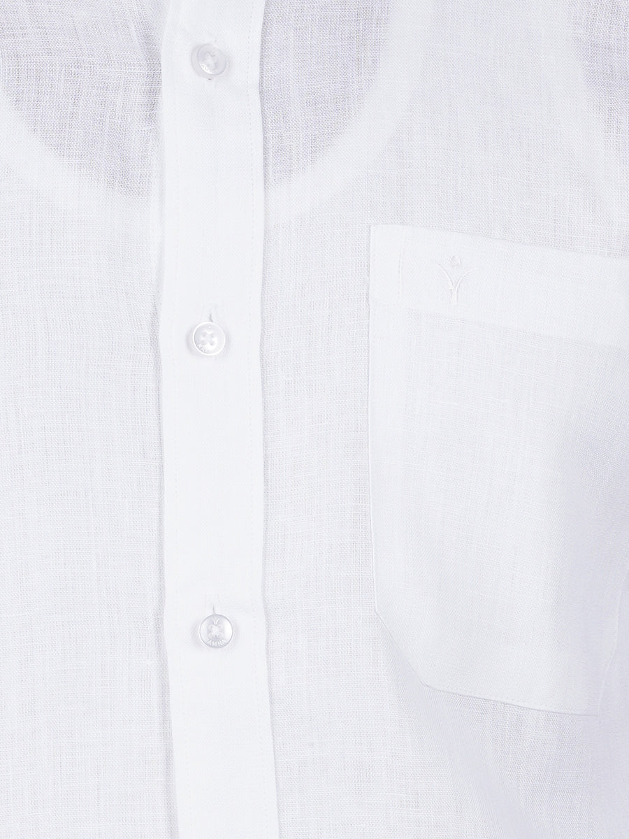 Mens 100% Pure Linen Half Sleeves White Shirt 5445-Zoom view