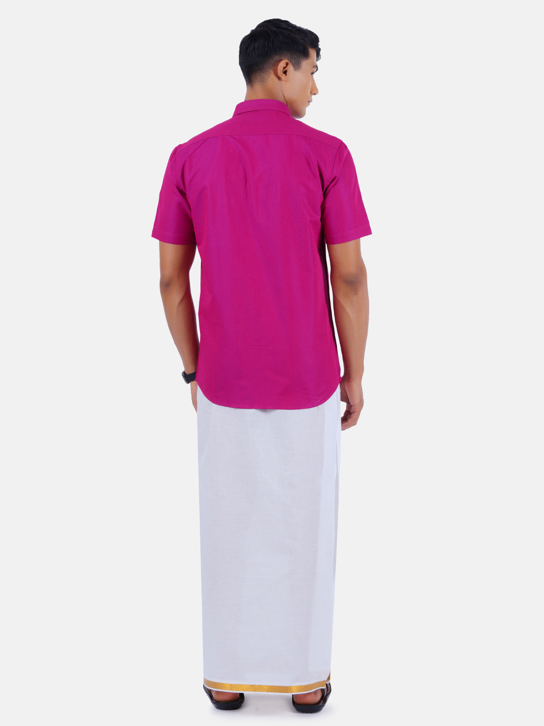 Mens Cotton Half Sleeves Shirt with 3/4'' Gold Jari Dhoti Combo-Back view
