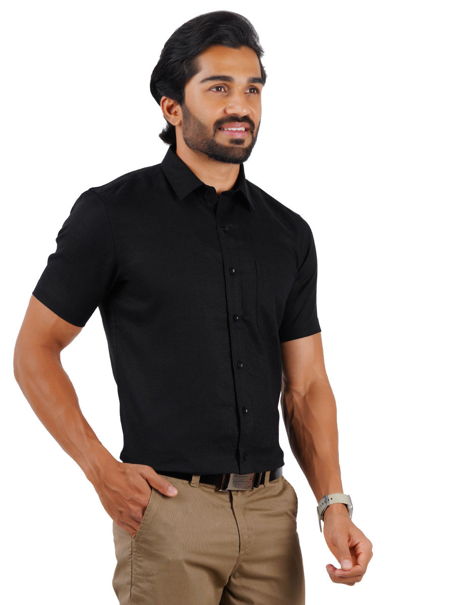 Mens Pure Linen Half Sleeves Black Shirt-Side view