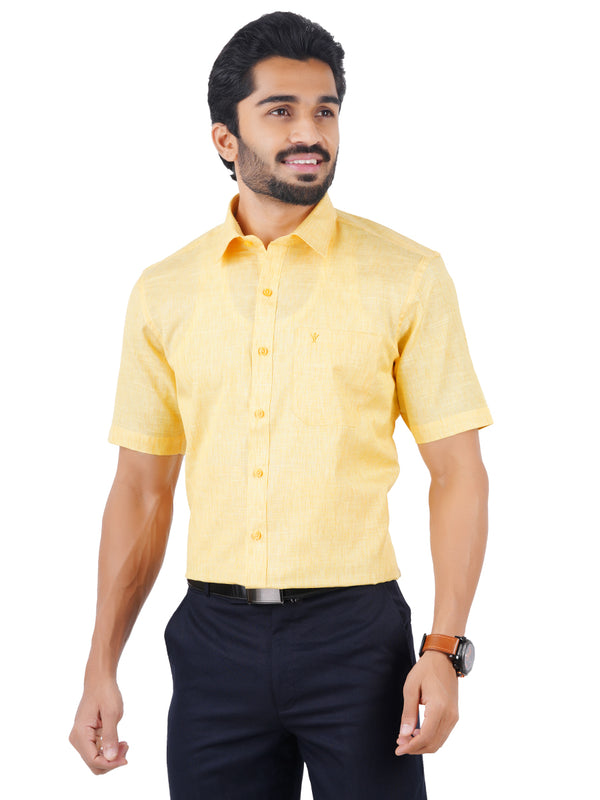Mens Cotton Blended Formal Shirt Half Sleeves Yellow T12 CK6