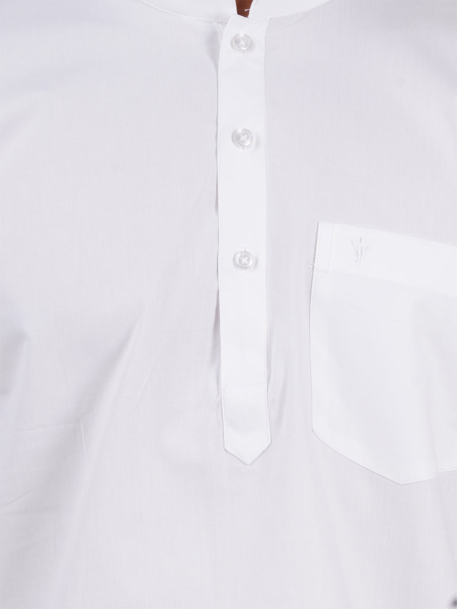 Mens Cotton Half Sleeves Short Length White Kurta-zoom view