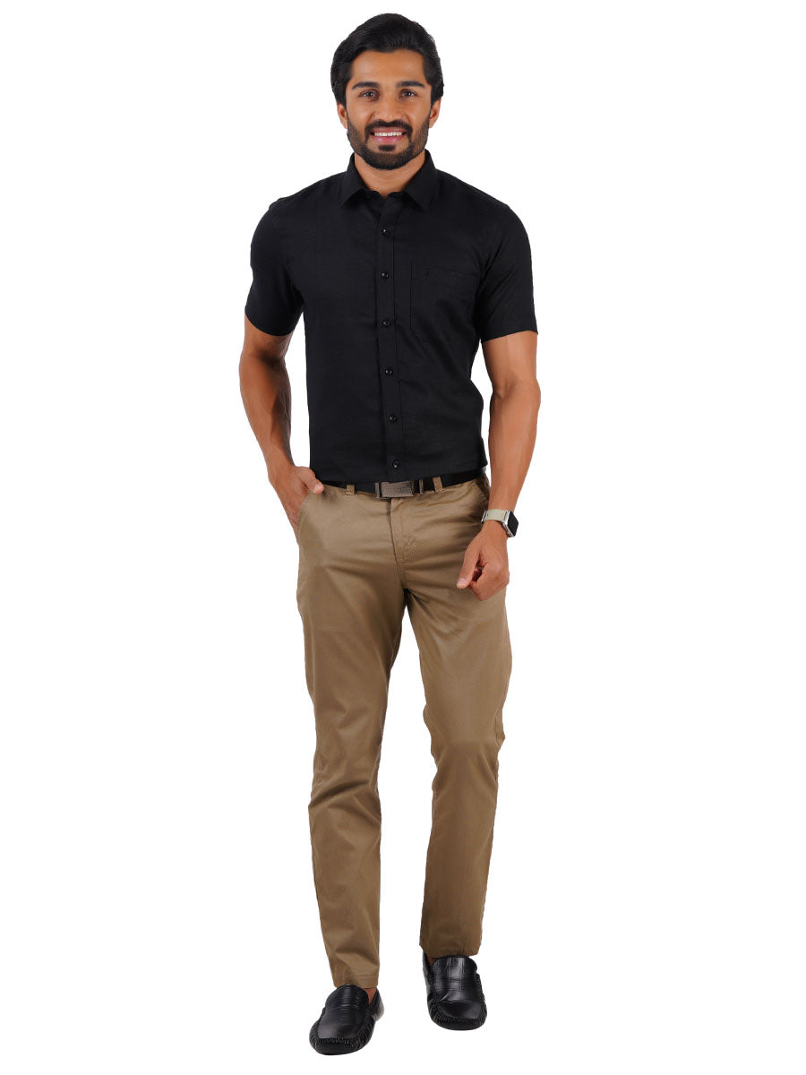 Mens Pure Linen Half Sleeves Black Shirt-Full view