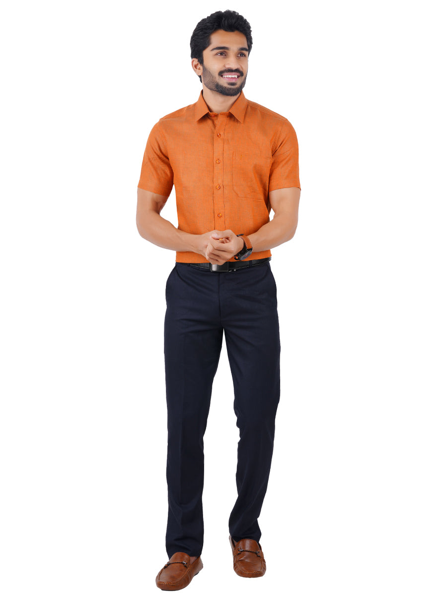 Mens Pure Linen Half Sleeves Shirt Dark Orange-Full view