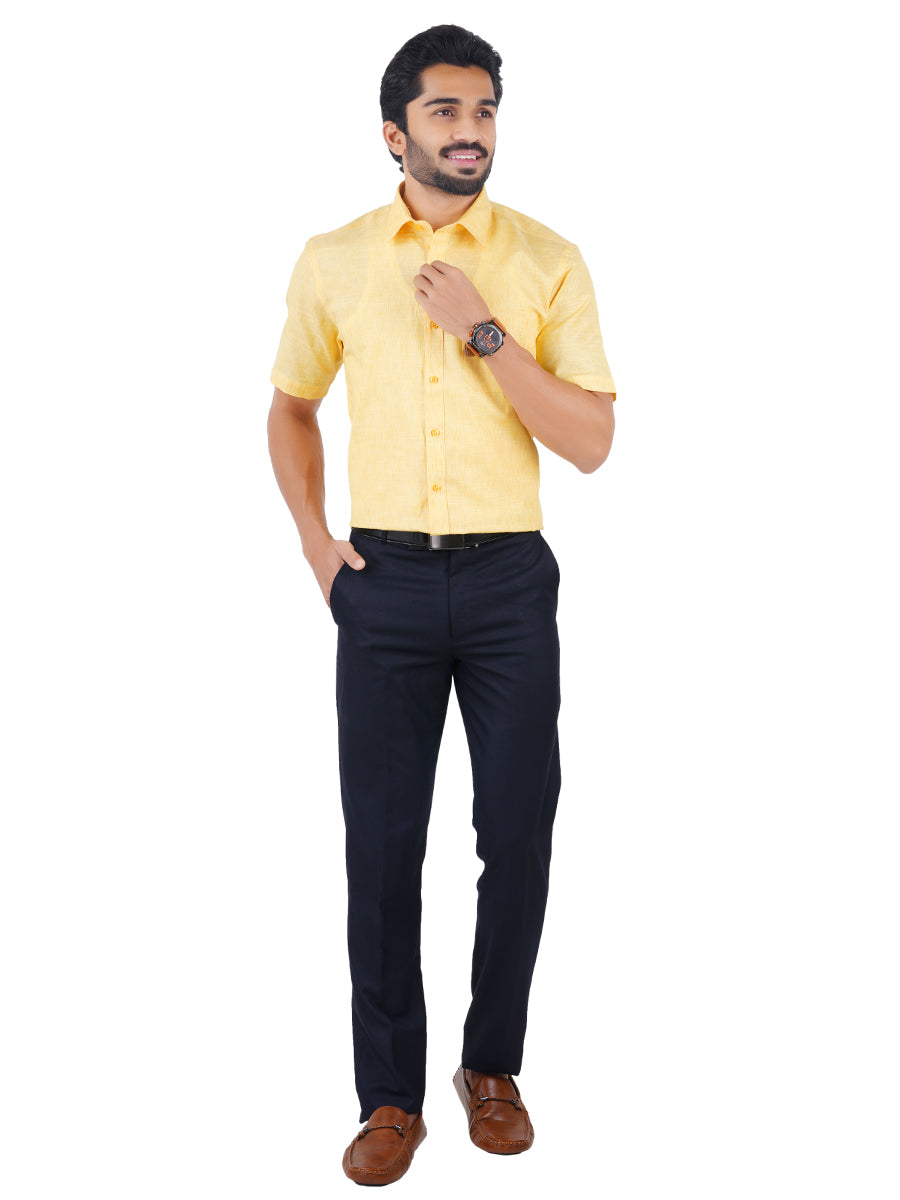 Mens Cotton Blended Formal Shirt Half Sleeves Yellow T12 CK6-Full view
