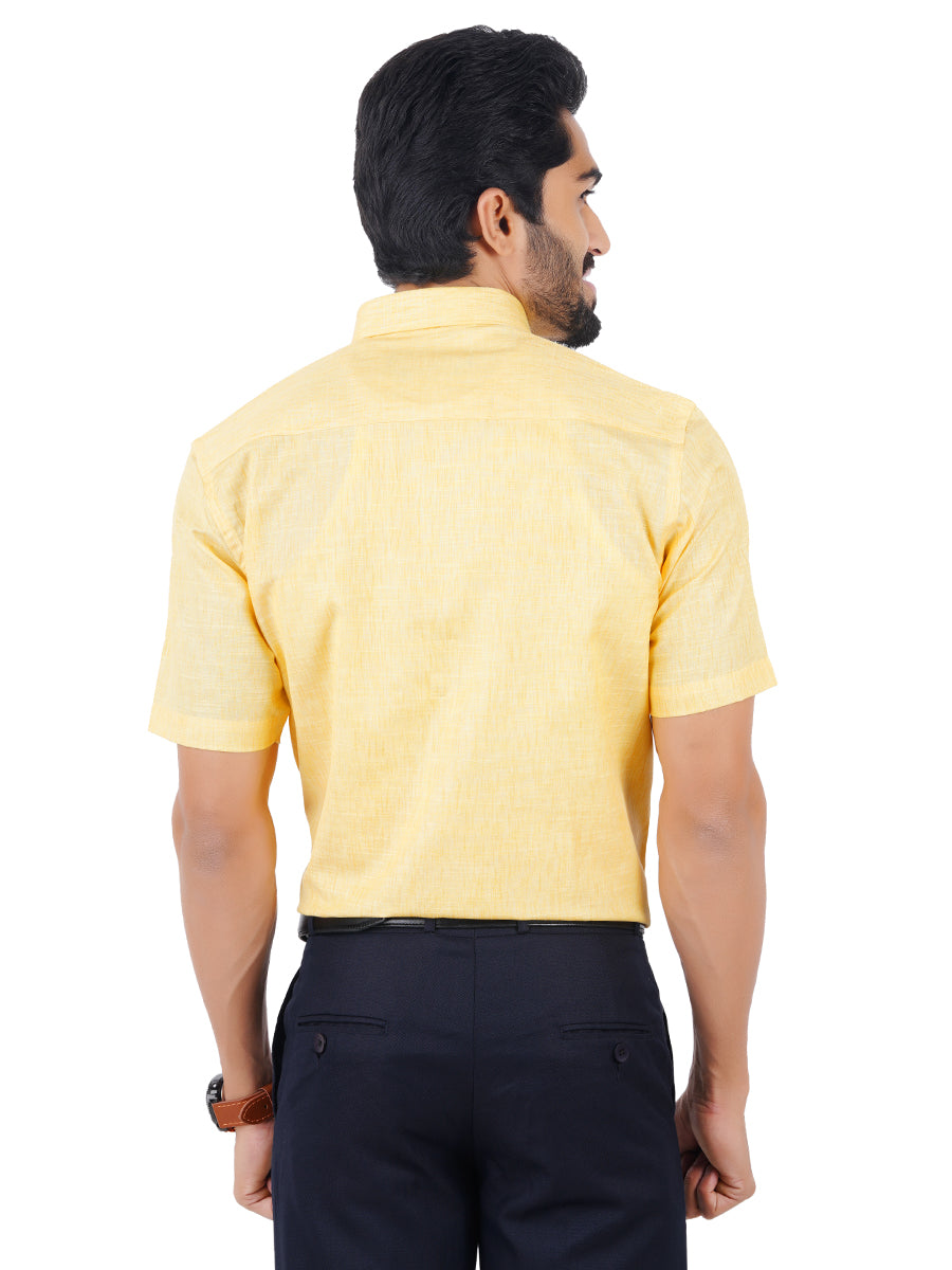 Mens Cotton Blended Formal Shirt Half Sleeves Yellow T12 CK6-Back view