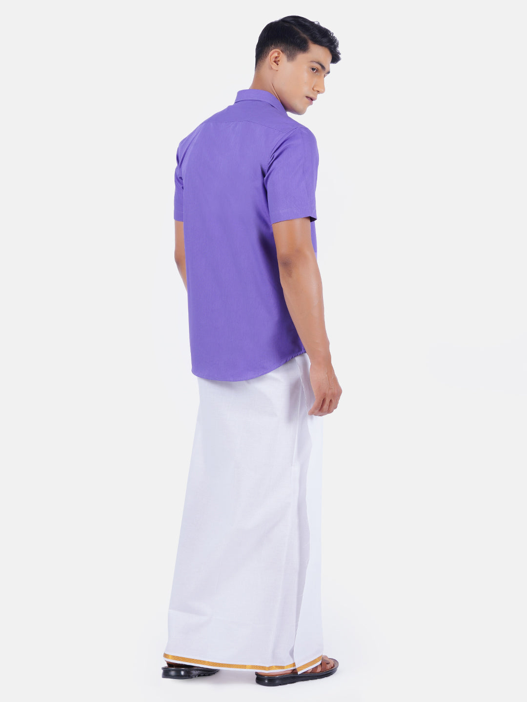 Mens Cotton Half Sleeves Shirt with 1/2'' Gold Jari Dhoti Combo-Back view