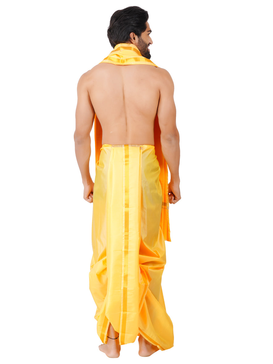Mens Art Silk Panchakacham with Angavastram Sankaranthi Gold 50K (9+5) L.Yellow-Back view