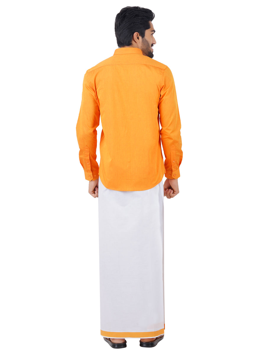 Mens Fancy Border Dhoti & Shirt Set Full Sleeves Orange G107-Back view