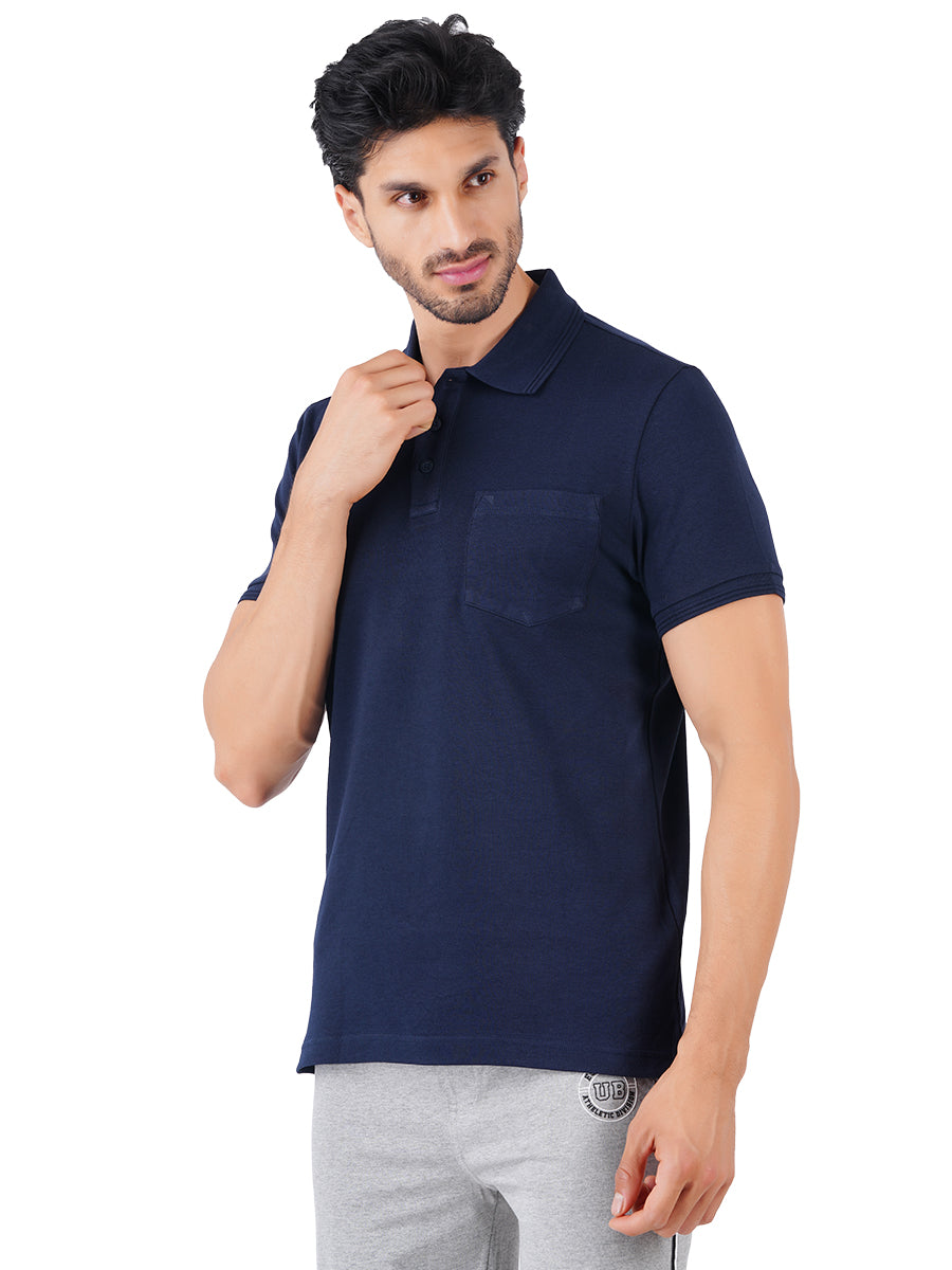 Super Combed Cotton Polo T-Shirt Navy Blue with Chest Pocket-Side view