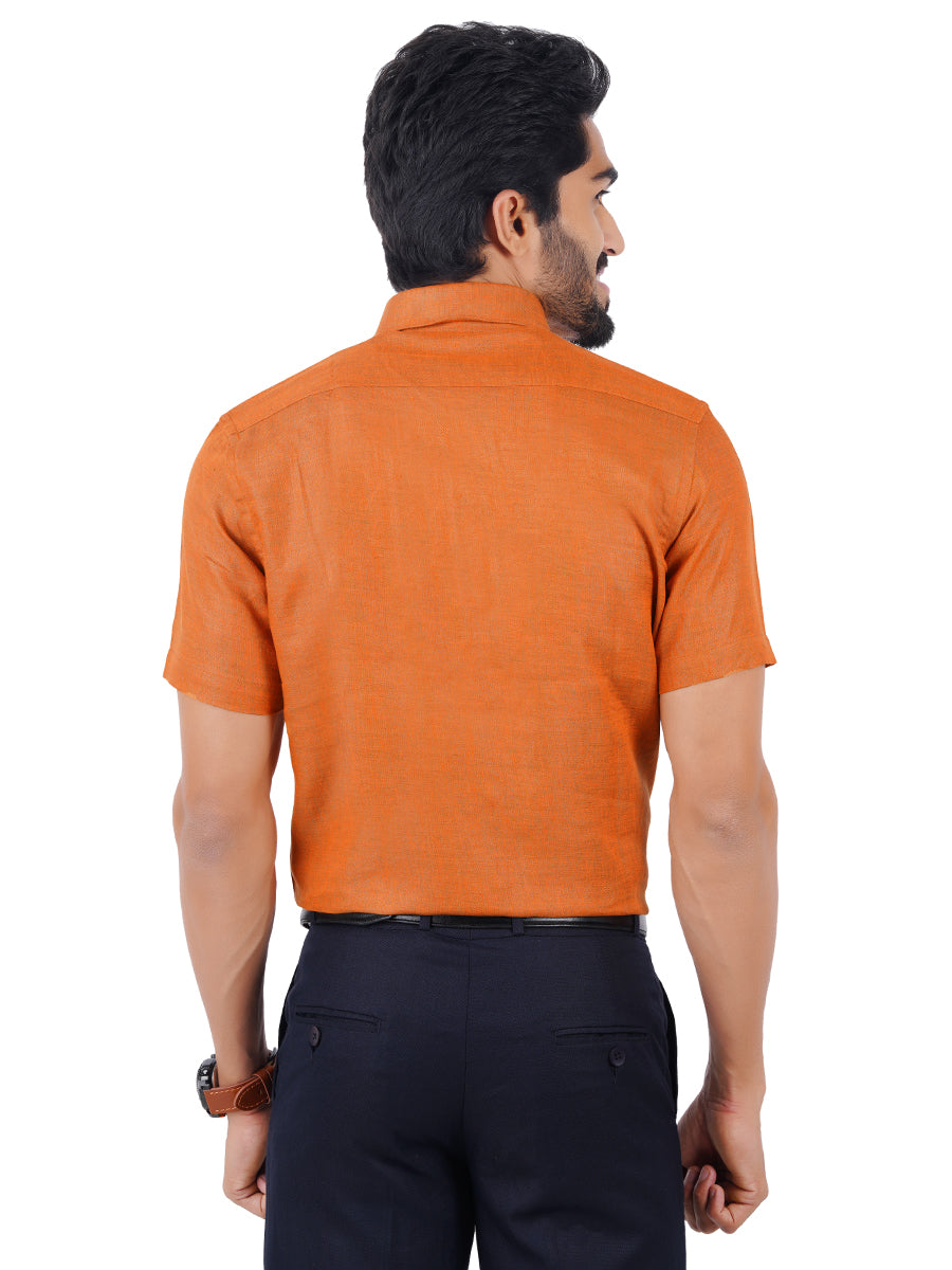 Mens Pure Linen Half Sleeves Shirt Dark Orange-Back view