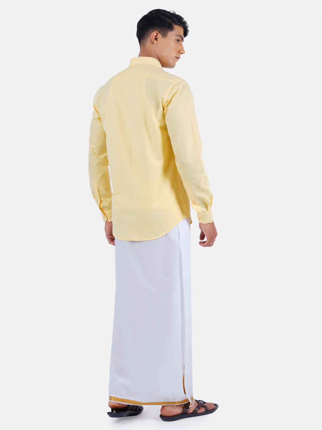 Mens Cotton Colour Full Sleeves Shirt with Jari Dhoti Plus Size Combo-Back view