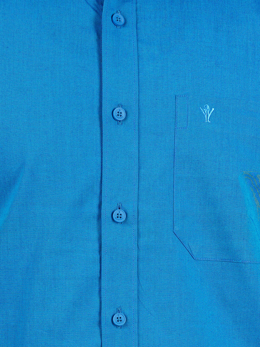 Mens Fancy Border Dhoti & Shirt Set Full Sleeves Blue G113-Zoom view