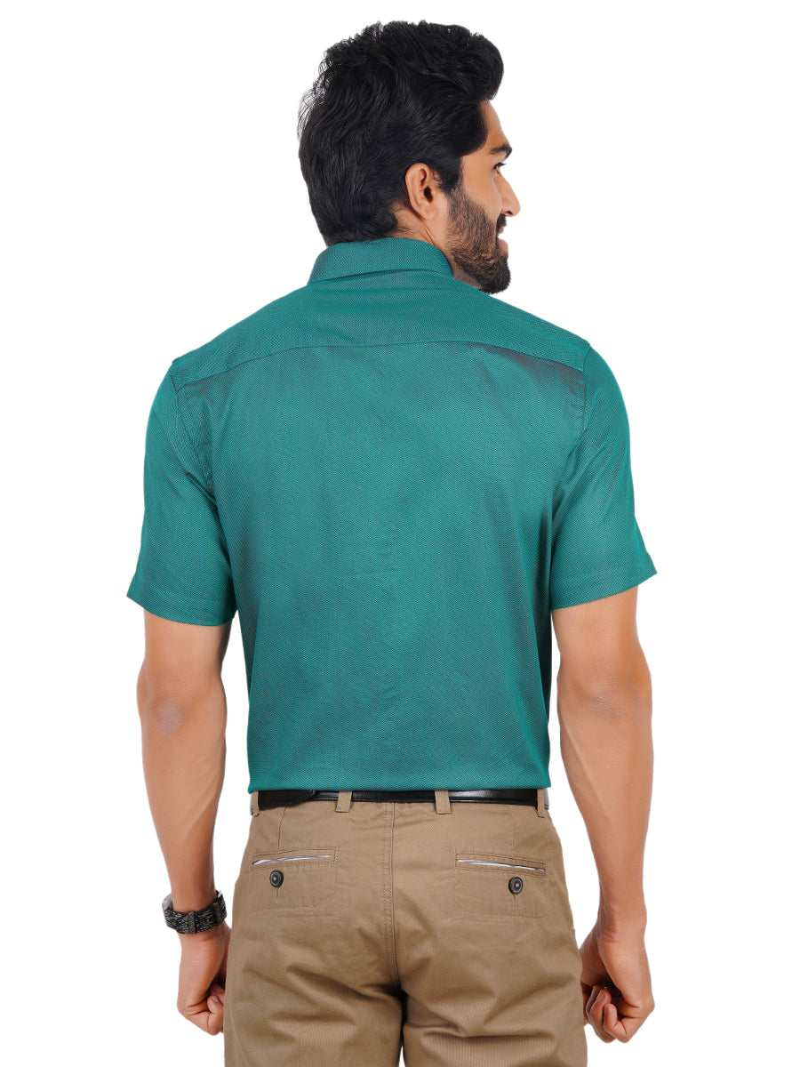 Mens Formal Shirt Half Sleeves Cyan Green T30 TF3-Back view