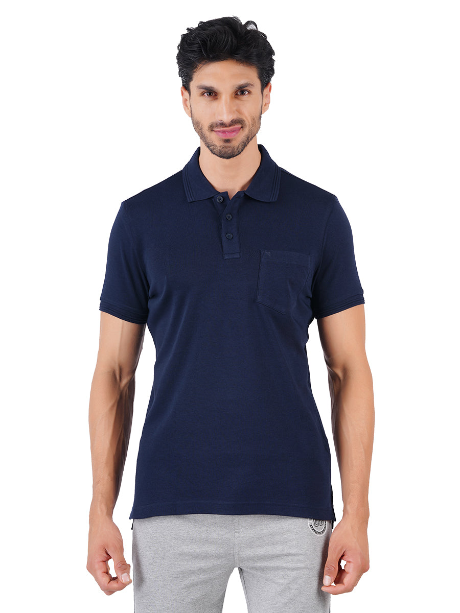 Super Combed Cotton Polo T-Shirt Navy Blue with Chest Pocket