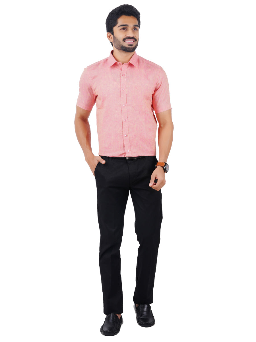 Mens Pure Linen Half Sleeves Shirt Dark Pink-Full view