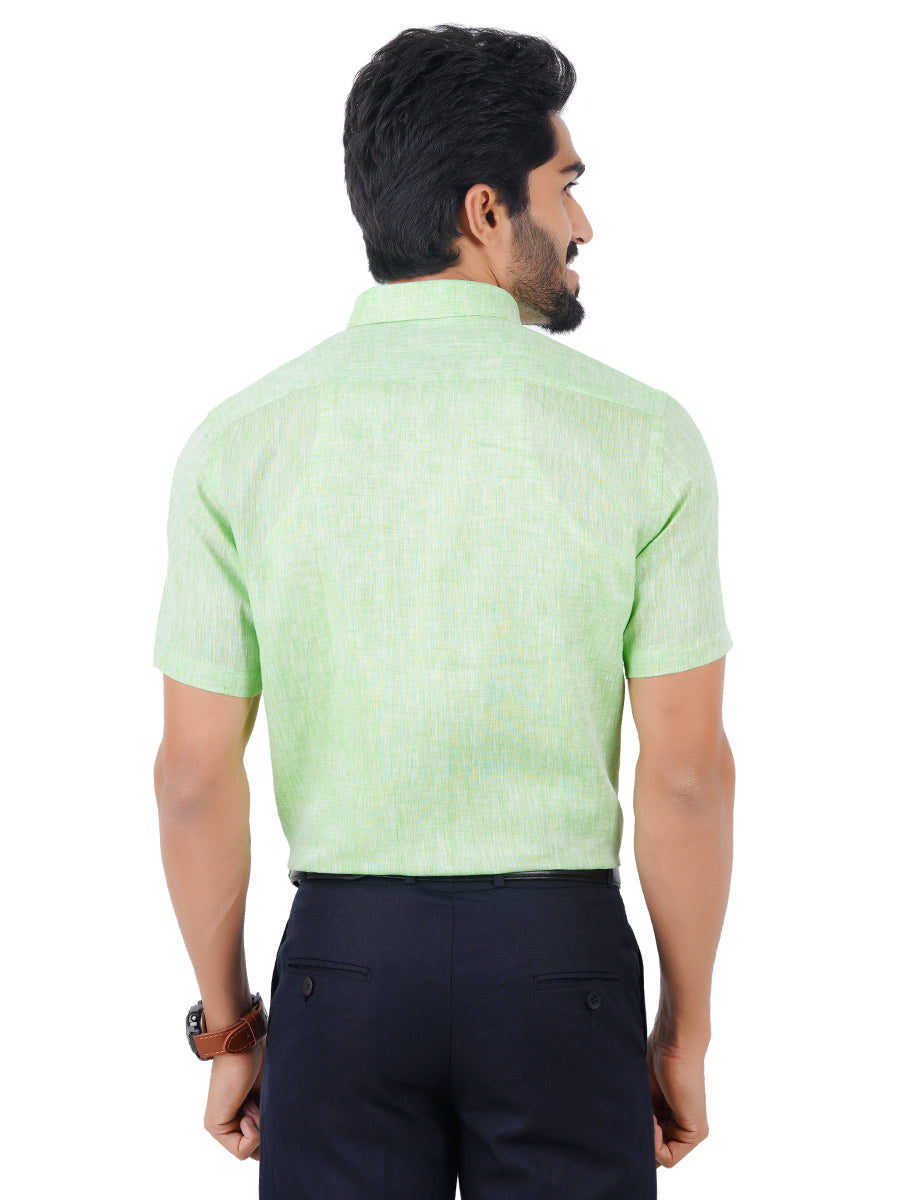 Mens Pure Linen Half Sleeves Shirt Green-Back view