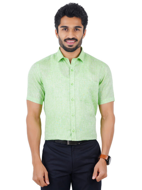 Mens Pure Linen Half Sleeves Shirt Green