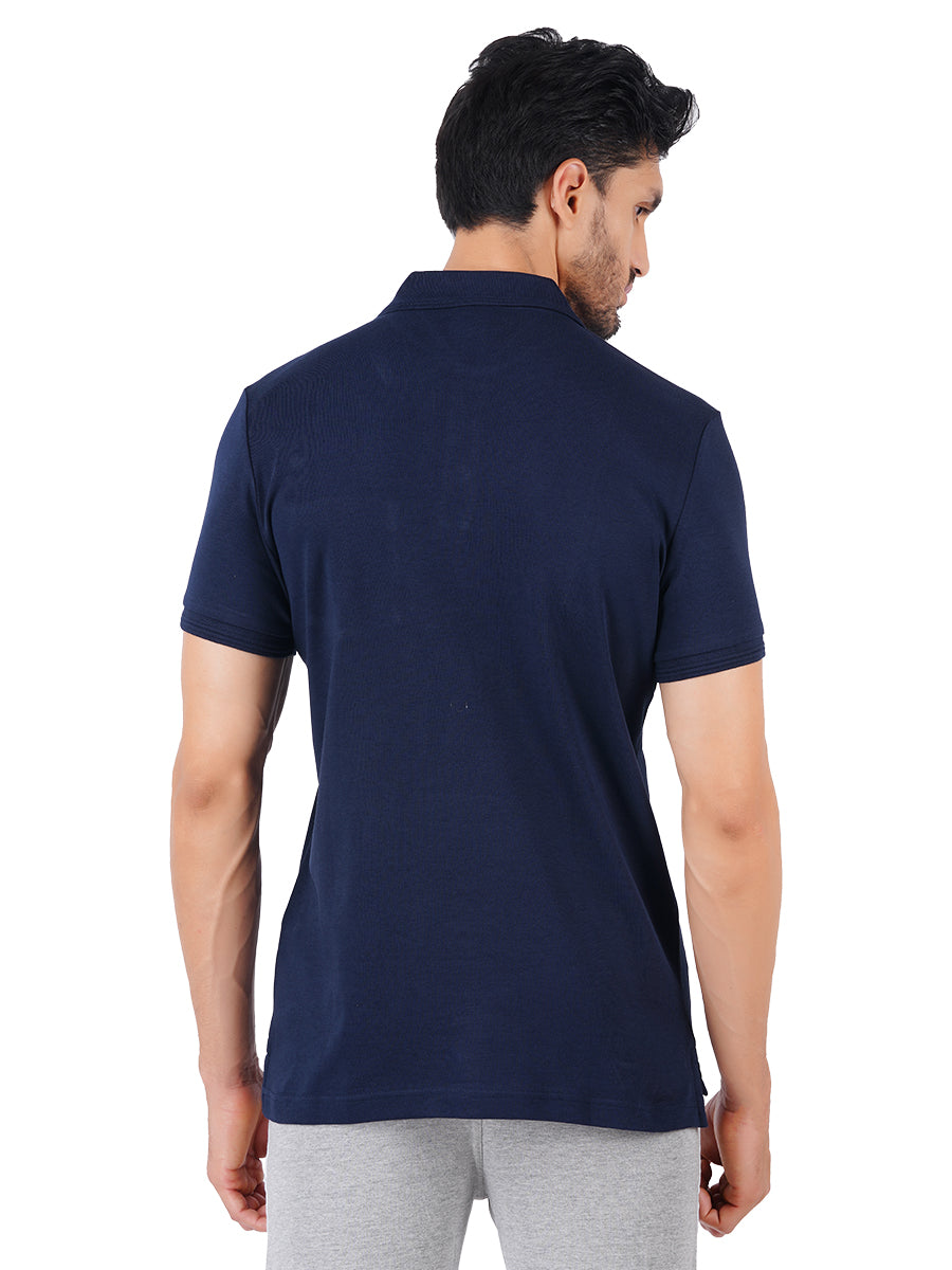 Super Combed Cotton Polo T-Shirt Navy Blue with Chest Pocket-Back view