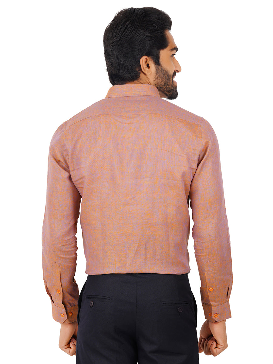 Mens Pure Linen Full Sleeves Shirt Light Maroon-Back view